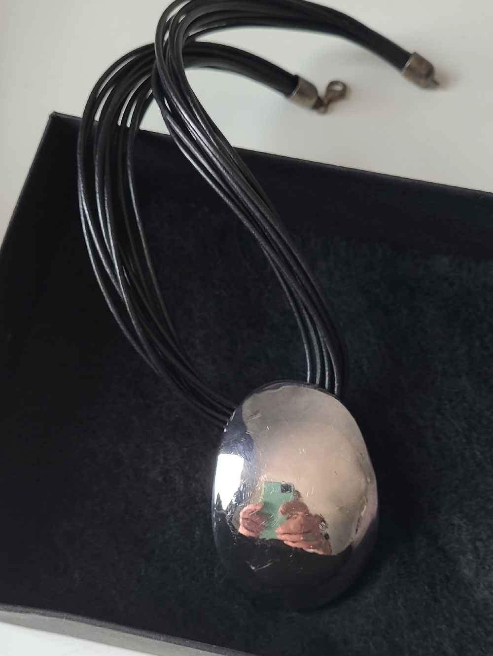 Black Multi-Strand Leather Necklace with Pendant